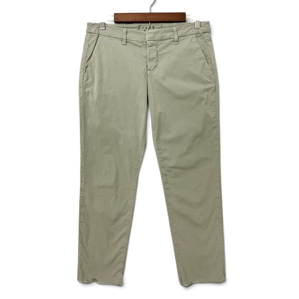 Frank & Eileen Women's Wicklow Italian Chino Pants Size 2 Sage Green Frayed Hem